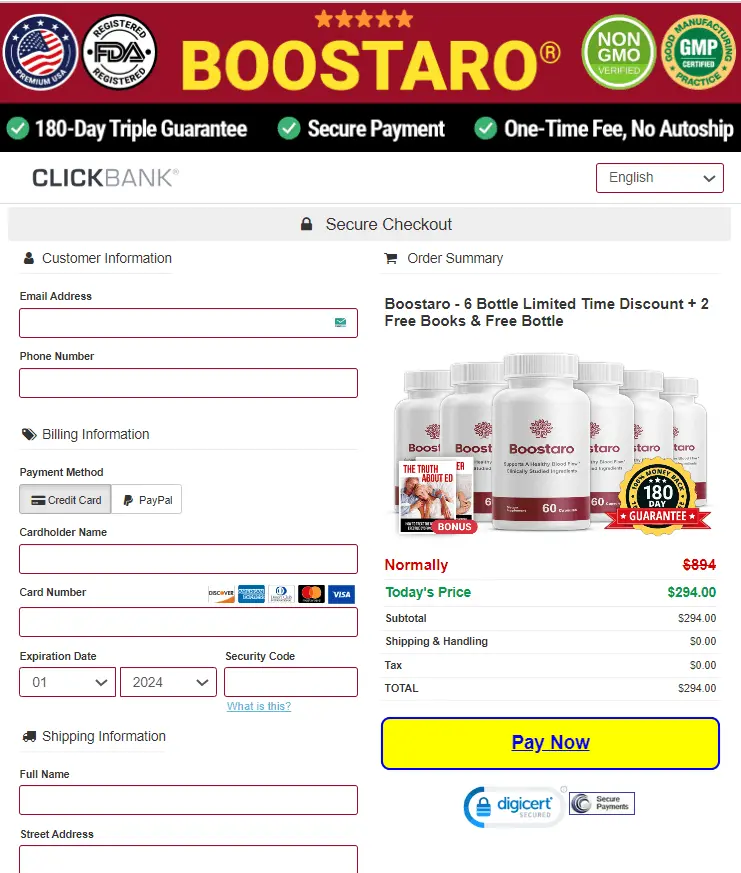 Boostaro order checkout